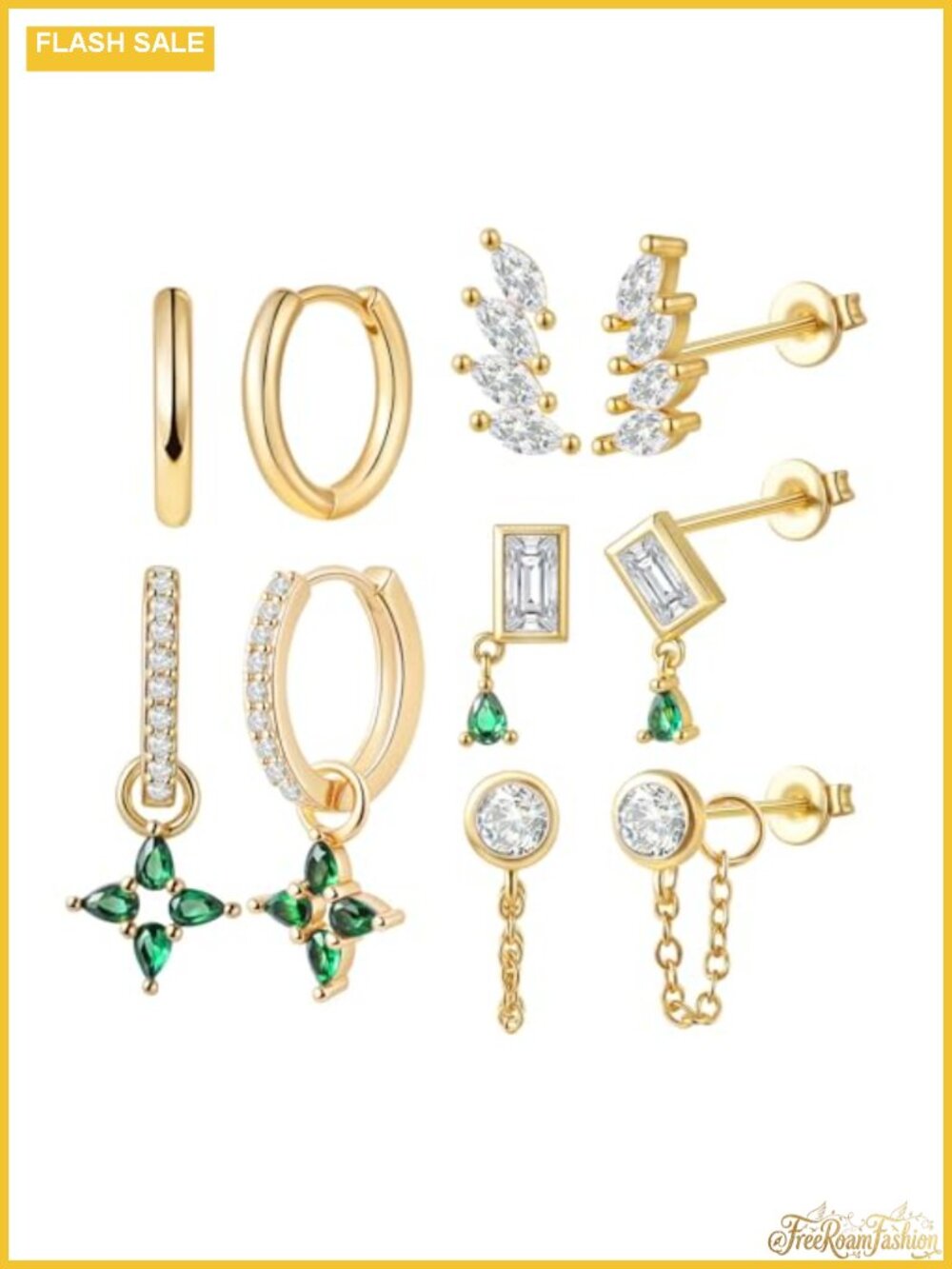 14K Gold Plated Hypoallergenic Earring Set for Women - 5 Pairs Studs & Hoops